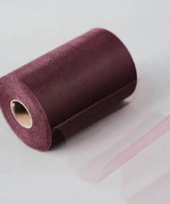 HIER_5220 6"x100 Yards Burgundy Tulle Fabric Bolt, Sheer Fabric Spool Roll For Crafts Fabric Bolts & Bags