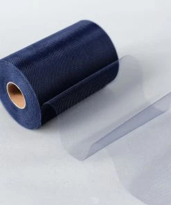 HIER_5220 6"x100 Yards Navy Blue Tulle Fabric Bolt, Sheer Fabric Spool Roll For Crafts