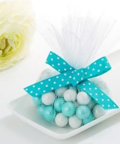 HIER_5220 Gift Favor Bags 25 Pack | 9" Turquoise Sheer Nylon Tulle Scalloped Circles Favor Wrap Craft Fabric