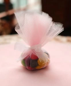 HIER_5220 Tabletop Decor 25 Pack | 9" Blush/Rose Gold Sheer Nylon Tulle Circles Favor Wrap Craft Fabric, DIY Candy Favor Wraps