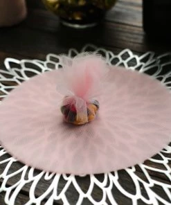 HIER_5220 Tabletop Decor 25 Pack | 9" Blush/Rose Gold Sheer Nylon Tulle Circles Favor Wrap Craft Fabric, DIY Candy Favor Wraps