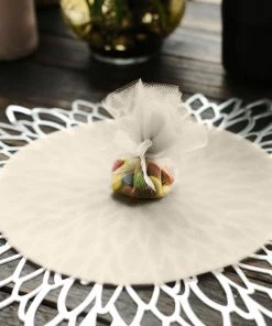 HIER_5220 Tabletop Decor 25 Pack | 9" Taupe Sheer Nylon Tulle Circles Favor Wrap Craft Fabric, DIY Candy Favor Wraps