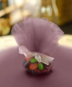 HIER_5220 Tabletop Decor 25 Pack | 9" Violet Amethyst Sheer Nylon Tulle Circles Favor Wrap Craft Fabric, DIY Candy Favor Wraps