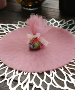 HIER_5220 25 Pack | 9" Dusty Rose Sheer Nylon Tulle Circles Favor Wrap Craft Fabric, DIY Candy Favor Wraps Tabletop Decor