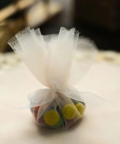 HIER_5220 Tabletop Decor 25 Pack | 9" Beige Sheer Nylon Tulle Circles Favor Wrap Craft Fabric, DIY Candy Favor Wraps