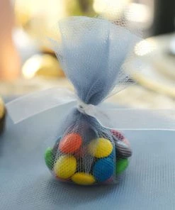 HIER_5220 Tabletop Decor 25 Pack | 9" Dusty Blue Sheer Nylon Tulle Circles Favor Wrap Craft Fabric, DIY Candy Favor Wraps