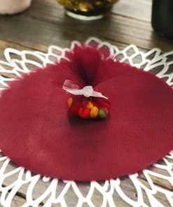 HIER_5220 Tabletop Decor 25 Pack | 9" Burgundy Sheer Nylon Tulle Circles Favor Wrap Craft Fabric, DIY Candy Favor Wraps