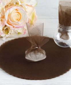 HIER_5220 25 Pack | 9" Chocolate Sheer Nylon Tulle Scalloped Circles Favor Wrap Craft Fabric - Clearance SALE