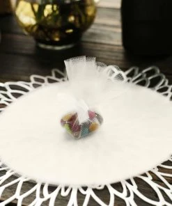 HIER_5220 Tabletop Decor 25 Pack | 9" Ivory Sheer Nylon Tulle Circles Favor Wrap Craft Fabric, DIY Candy Favor Wraps