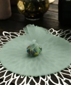 HIER_5220 25 Pack | 9" Mint Sheer Nylon Tulle Circles Favor Wrap Craft Fabric, DIY Candy Favor Wraps Tabletop Decor