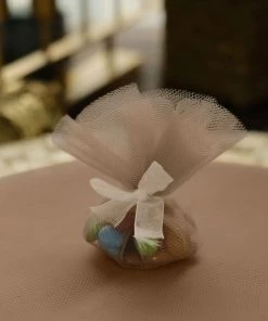 HIER_5220 25 Pack | 9" Natural Sheer Nylon Tulle Circles Favor Wrap Craft Fabric, DIY Candy Favor Wraps Tabletop Decor