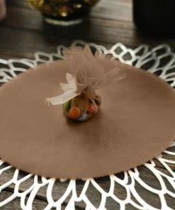 HIER_5220 25 Pack | 9" Natural Sheer Nylon Tulle Circles Favor Wrap Craft Fabric, DIY Candy Favor Wraps Tabletop Decor