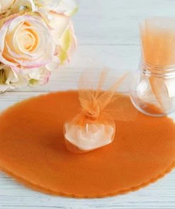 HIER_5220 25 Pack | 9" Orange Sheer Nylon Tulle Scalloped Circles Favor Wrap Craft Fabric Tabletop Decor