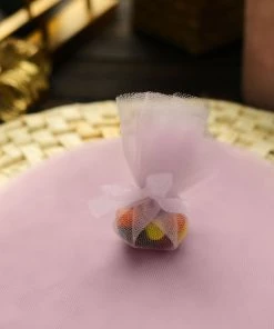 HIER_5220 25 Pack | 9" Pink Sheer Nylon Tulle Circles Favor Wrap Craft Fabric, DIY Candy Favor Wraps Tabletop Decor