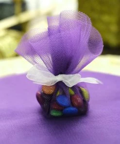 HIER_5220 Tabletop Decor 25 Pack | 9" Purple Sheer Nylon Tulle Circles Favor Wrap Craft Fabric, DIY Candy Favor Wraps