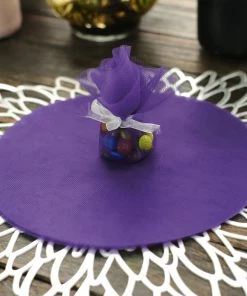 HIER_5220 Tabletop Decor 25 Pack | 9" Purple Sheer Nylon Tulle Circles Favor Wrap Craft Fabric, DIY Candy Favor Wraps