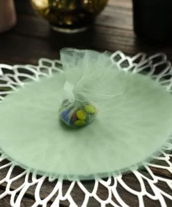 HIER_5220 25 Pack | 9" Sage Green Sheer Nylon Tulle Circles Favor Wrap Craft Fabric, DIY Candy Favor Wraps