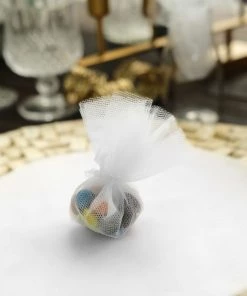 HIER_5220 Tabletop Decor 25 Pack | 9" White Sheer Nylon Tulle Circles Favor Wrap Craft Fabric, DIY Candy Favor Wraps