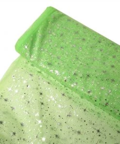 HIER_5210 54"x15 Yards Tea Green Hot Foil Stamped Glitter Stars Sparkle Organza Fabric By The Yard Fabric Bolts & Bags