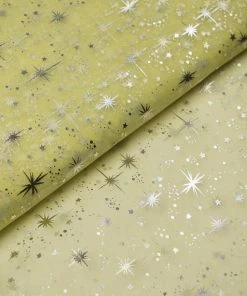 HIER_5210 54"x15 Yards Yellow Hot Foil Stamped Glitter Stars Sparkle Organza Fabric By The Yard Fabric Bolts & Bags