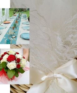 HIER_5210 54"x15 Yards Serenity Blue Floral Lace Shimmer Tulle Fabric Bolt Fabric Bolts & Bags