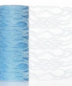 HIER_5220 6"X10 Yards Serenity Blue Floral Lace Shimmer Glitter Tulle Fabric Bolts - Clearance SALE Fabric Bolts & Bags