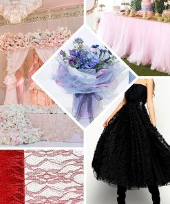 HIER_5220 6"X10 Yards Tea Green Floral Lace Shimmer Glitter Tulle Fabric Bolts - Clearance SALE Fabric Bolts & Bags