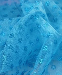 HIER_5210 Fabric Bolts & Bags 54"x15 Yards Turquoise Glitter Polka Dot Tulle Fabric Bolts