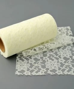 HIER_5210 6" X 10 Yards Ivory Floral Lace Fabric Bolt
