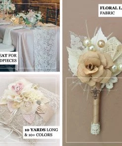 HIER_5210 6" X 10 Yards Ivory Floral Lace Fabric Bolt 14 HIER_5210 6