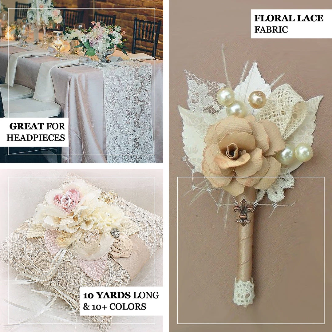 HIER_5210 6" X 10 Yards Ivory Floral Lace Fabric Bolt 4 HIER_5210 6" X 10 Yards Ivory Floral Lace Fabric Bolt