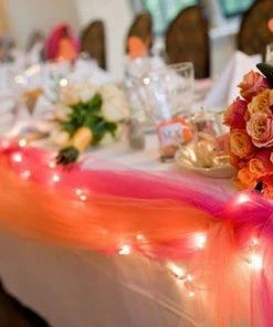 HIER_5210 54"x15 Yards Orange Sheer Sequin Tulle Fabric Bolt Fabric Bolts & Bags