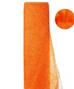 HIER_5210 54"x15 Yards Orange Sheer Sequin Tulle Fabric Bolt Fabric Bolts & Bags