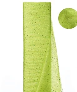 HIER_5210 54"x15 Yards Tea Green Sheer Sequin Tulle Fabric Bolt