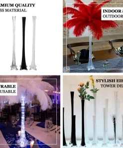 HIER_4810 Chargers & Centerpieces 12 Pack | 20" White Eiffel Tower Glass Florist Vases 11 HIER_4810 Chargers & Centerpieces 12 Pack | 20