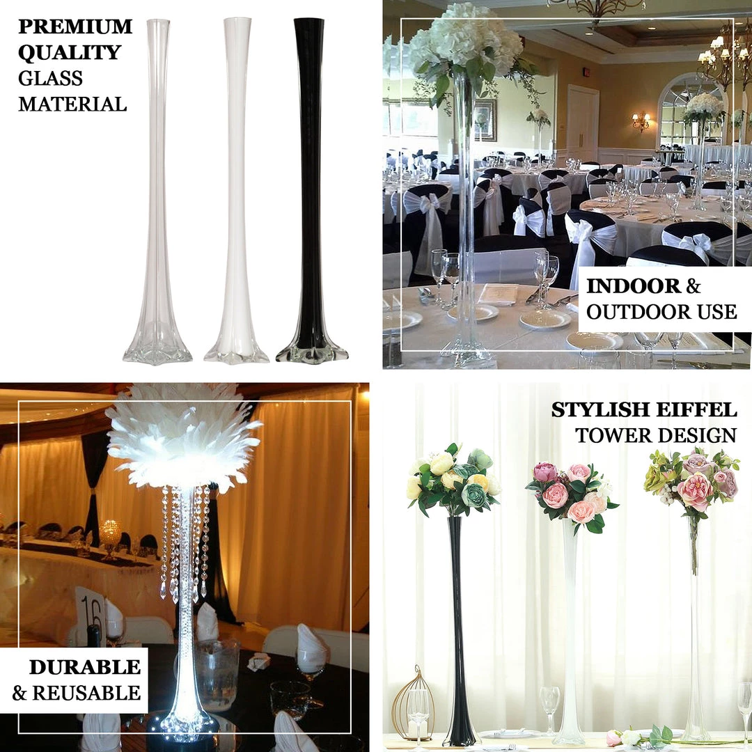 HIER_4810 Chargers & Centerpieces 6 Pack | 28" White Glass Flower Eiffel Tower Vases 4 HIER_4810 Chargers & Centerpieces 6 Pack | 28" White Glass Flower Eiffel Tower Vases