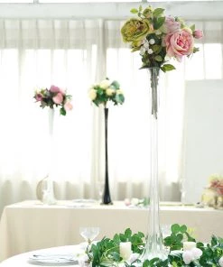 HIER_4810 6 Pack | 32" Clear Eiffel Tower Glass Flower Vase