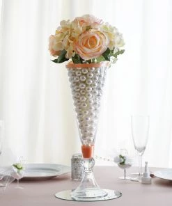 HIER_4810 4 Pack | 14" Reversible Crystal Ball Trumpet Glass Vase Chargers & Centerpieces