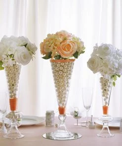 HIER_4810 4 Pack | 14" Reversible Crystal Ball Trumpet Glass Vase Chargers & Centerpieces