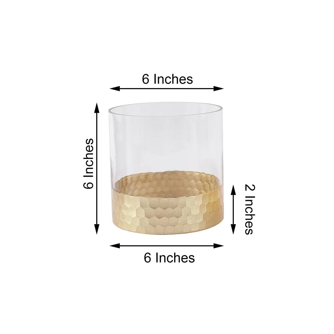 HIER_4810 Chargers & Centerpieces 2 Pack | 6" Glass Cylinder Vases With Gold Honeycomb Base | Glass Candle Holders 3 HIER_4810 Chargers & Centerpieces 2 Pack | 6" Glass Cylinder Vases With Gold Honeycomb Base | Glass Candle Holders
