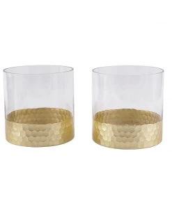 HIER_4810 Chargers & Centerpieces 2 Pack | 6" Glass Cylinder Vases With Gold Honeycomb Base | Glass Candle Holders 26 HIER_4810 Chargers & Centerpieces 2 Pack | 6
