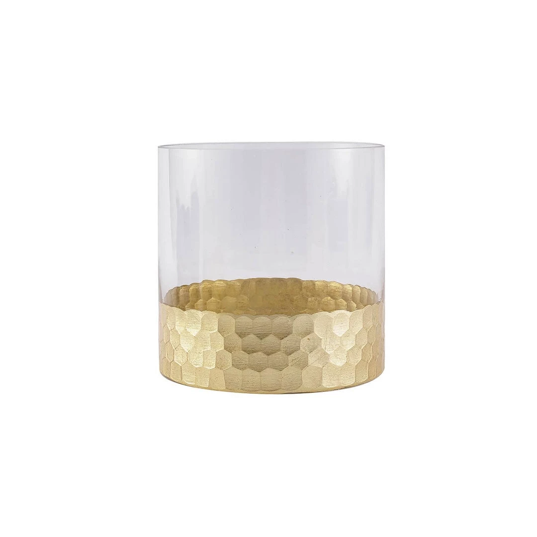 HIER_4810 Chargers & Centerpieces 2 Pack | 6" Glass Cylinder Vases With Gold Honeycomb Base | Glass Candle Holders 13 HIER_4810 Chargers & Centerpieces 2 Pack | 6" Glass Cylinder Vases With Gold Honeycomb Base | Glass Candle Holders