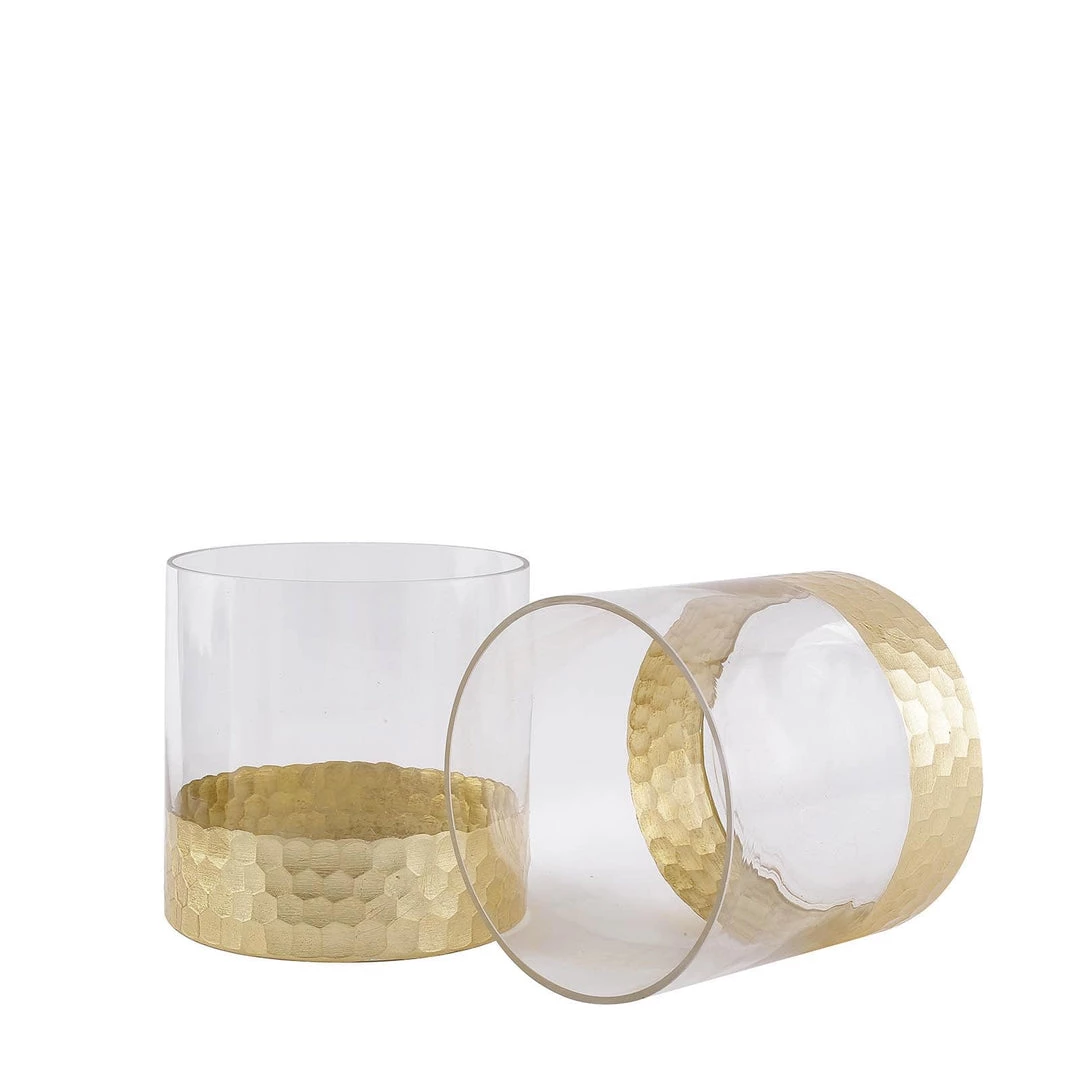 HIER_4810 Chargers & Centerpieces 2 Pack | 6" Glass Cylinder Vases With Gold Honeycomb Base | Glass Candle Holders 15 HIER_4810 Chargers & Centerpieces 2 Pack | 6" Glass Cylinder Vases With Gold Honeycomb Base | Glass Candle Holders