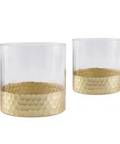 HIER_4810 Chargers & Centerpieces 2 Pack | 6" Glass Cylinder Vases With Gold Honeycomb Base | Glass Candle Holders 28 HIER_4810 Chargers & Centerpieces 2 Pack | 6