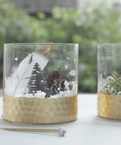 HIER_4810 Chargers & Centerpieces 2 Pack | 6" Glass Cylinder Vases With Gold Honeycomb Base | Glass Candle Holders 22 HIER_4810 Chargers & Centerpieces 2 Pack | 6