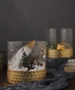 HIER_4810 Chargers & Centerpieces 2 Pack | 6" Glass Cylinder Vases With Gold Honeycomb Base | Glass Candle Holders 24 HIER_4810 Chargers & Centerpieces 2 Pack | 6