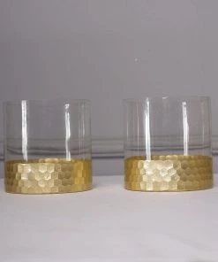 HIER_4810 Chargers & Centerpieces 2 Pack | 6" Glass Cylinder Vases With Gold Honeycomb Base | Glass Candle Holders 25 HIER_4810 Chargers & Centerpieces 2 Pack | 6