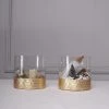 HIER_4810 Chargers & Centerpieces 2 Pack | 6" Glass Cylinder Vases With Gold Honeycomb Base | Glass Candle Holders