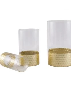 HIER_4810 Chargers & Centerpieces Set Of 3 | Glass Cylinder Vases With Gold Honeycomb Base | Glass Candle Holders | 6" | 8" | 10" 27 HIER_4810 Chargers & Centerpieces Set Of 3 | Glass Cylinder Vases With Gold Honeycomb Base | Glass Candle Holders | 6
