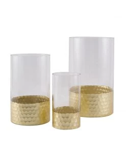 HIER_4810 Chargers & Centerpieces Set Of 3 | Glass Cylinder Vases With Gold Honeycomb Base | Glass Candle Holders | 6" | 8" | 10" 28 HIER_4810 Chargers & Centerpieces Set Of 3 | Glass Cylinder Vases With Gold Honeycomb Base | Glass Candle Holders | 6